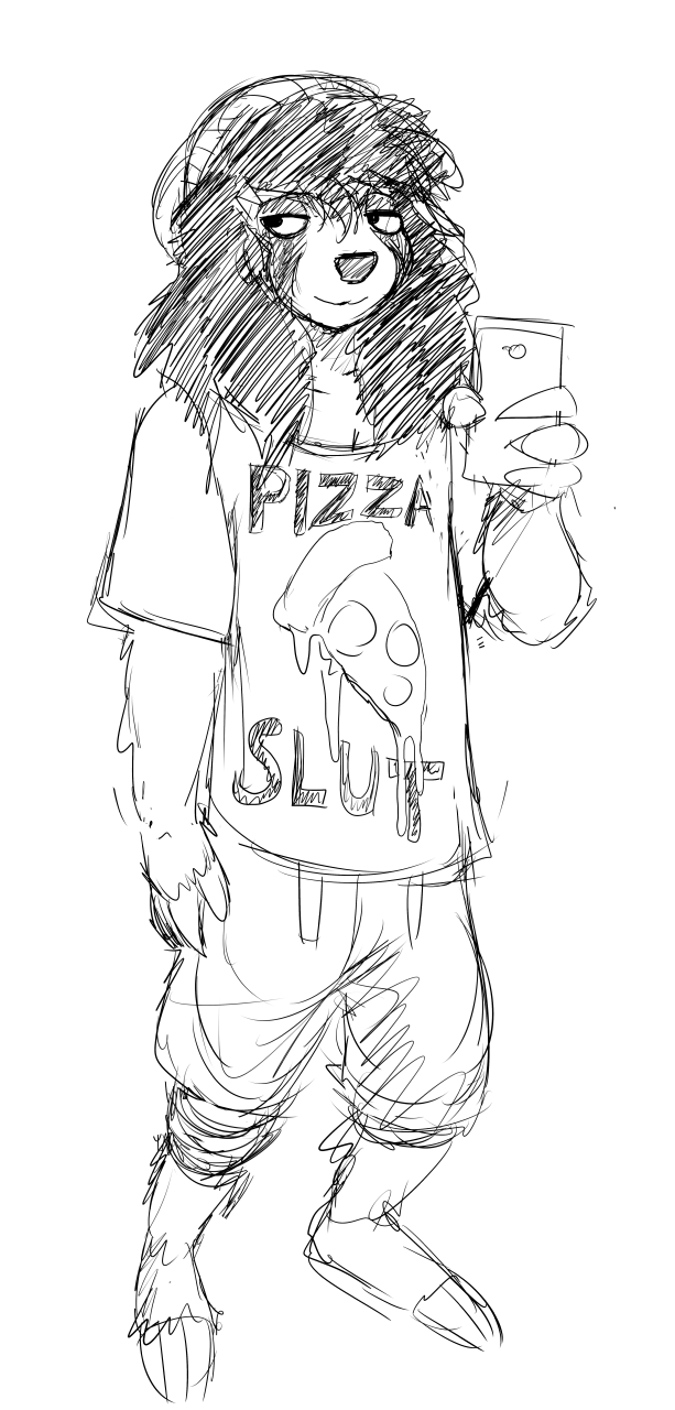 anthro black_and_white cellphone claws clothing english_text food half-closed_eyes hat hladilnik male mammal monochrome nobby_(character) phone pizza sloth smile text toe_claws