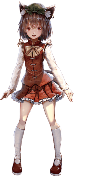 animal_ears animated animated_gif brown_hair cat_ears cat_tail chen commentary full_body green_hat hat jewelry kneehighs long_sleeves looking_at_viewer miniskirt multiple_tails pleated_skirt red_eyes red_skirt ryosios single_earring skirt skirt_set solo standing tail touhou transparent_background two_tails vest white_legwear