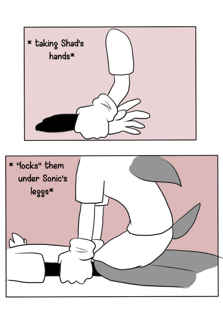 5_fingers blush bulge clothed clothing dialogue didichann duo english_text gloves hedgehog male male/male mammal shadow_the_hedgehog sonic_(series) sonic_the_hedgehog text