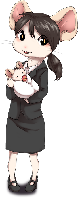 alpha_channel anthro baby brown_hair business_suit clothing cub dark_hair duo footwear hair invalid_tag looking_at_viewer mammal mother mouse nemi_(tenshoku_safari) official_art open_mouth orange_pupils parent ponytail rodent shoes skirt smile suit tenshoku_safari unknown_artist young