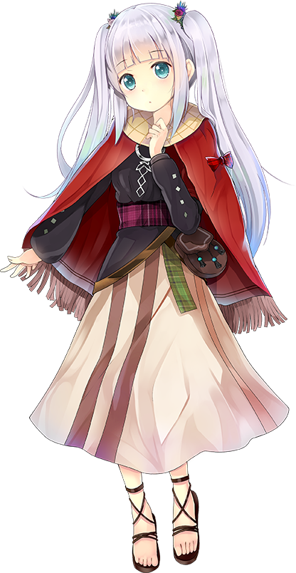 blue_eyes brown_skirt capelet eilean_donan_(oshiro_project) eyebrows_visible_through_hair full_body long_skirt looking_at_viewer official_art oshiro_project oshiro_project_re red_capelet silver_hair skirt solo taicho128 transparent_background twintails