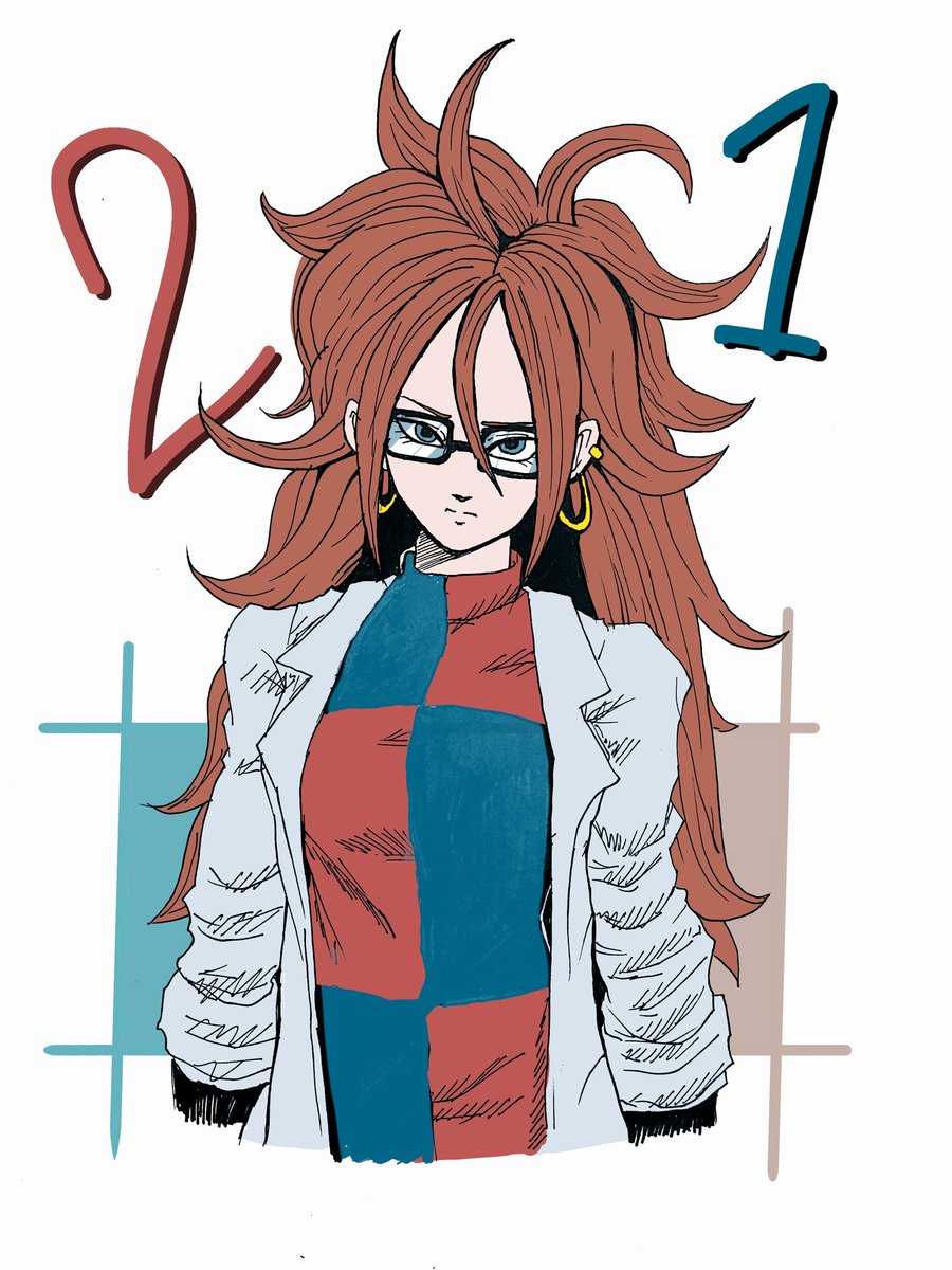 1_girl android_21 artist_request dragon_ball dragon_ball_fighterz dragonball_z earrings fanart glasses red_hair