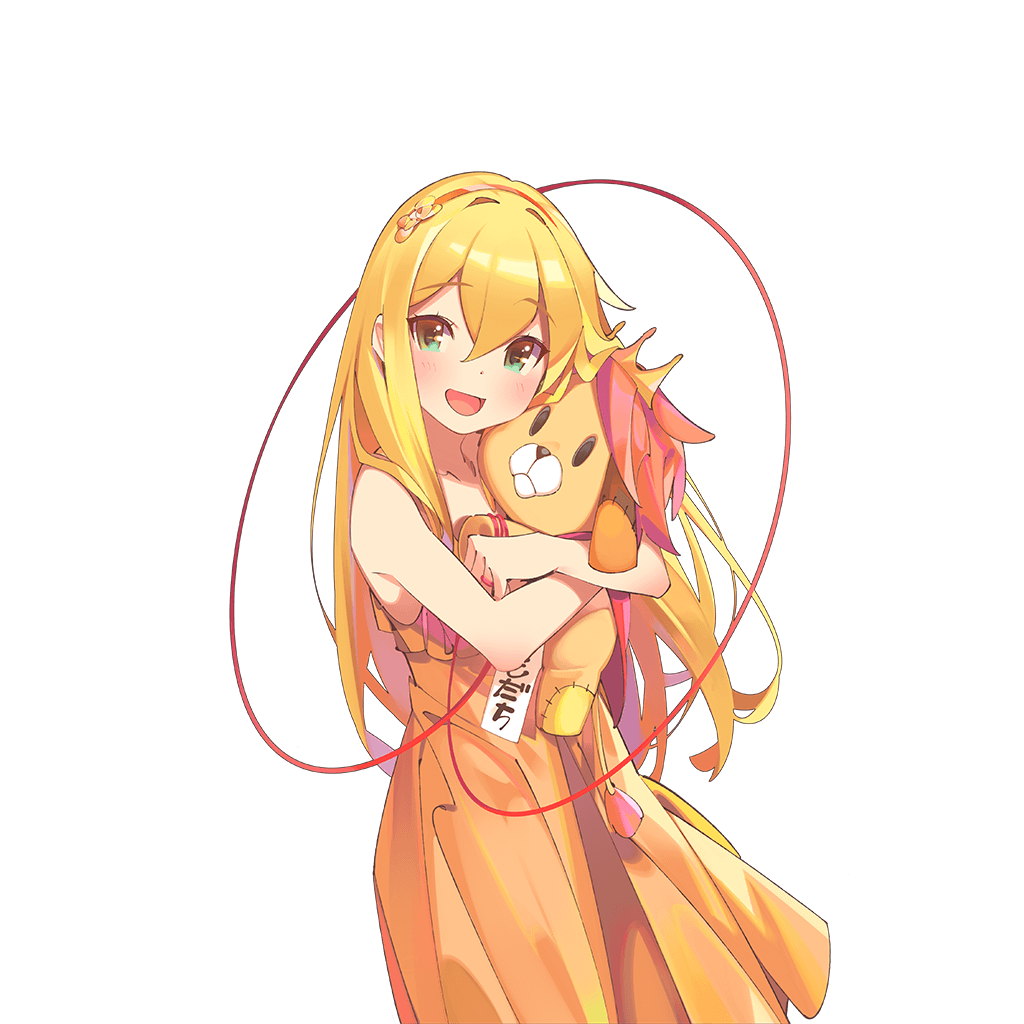 bare_shoulders blonde_hair crown dress hug long_dress long_hair looking_at_viewer magi_mitras official_art orange_dress pop_kyun solo stuffed_animal stuffed_lion stuffed_toy transparent_background uchi_no_hime-sama_ga_ichiban_kawaii very_long_hair