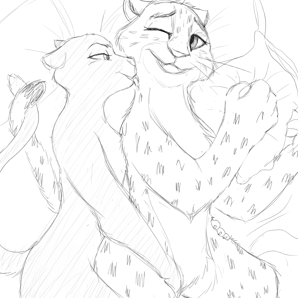 anthro bed disney entwined_tails fabienne_growley feline female female/female grope leopard licking mammal monochrome naturalist_panther nude one_eye_closed panther pillow pubes sketch snow_leopard spots tongue tongue_out waga zootopia