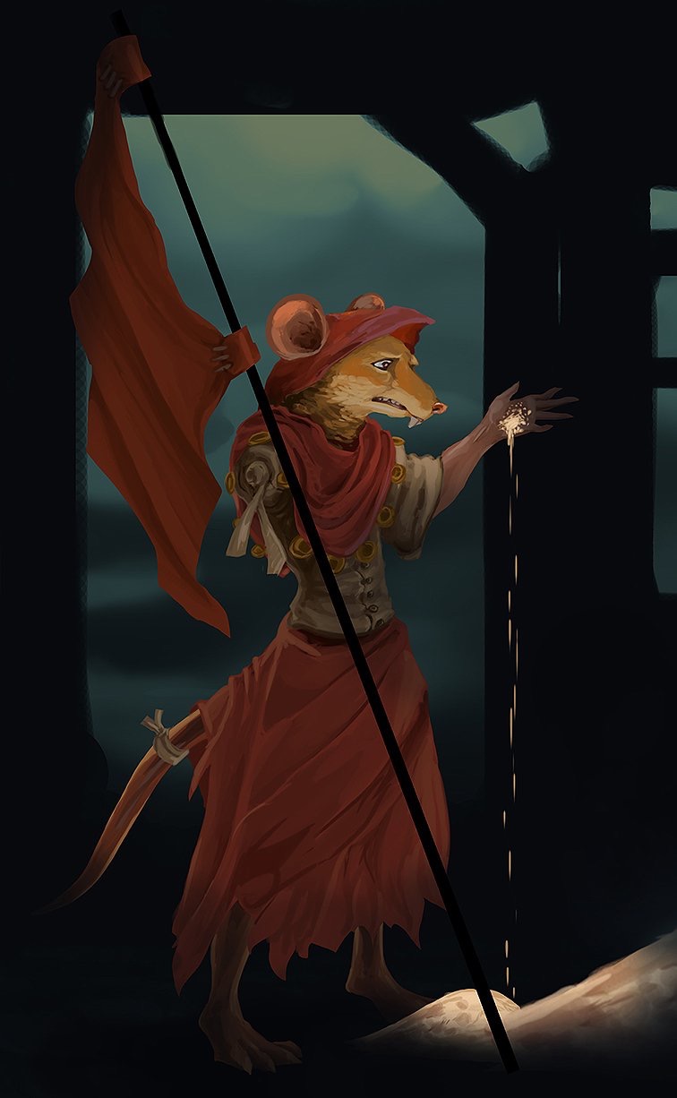 amputee anthro bandage brown_fur clothed clothing female flag fur hood hopper_(tnt) mammal rat red_clothing rodent sad solo tooth_and_tail video_games