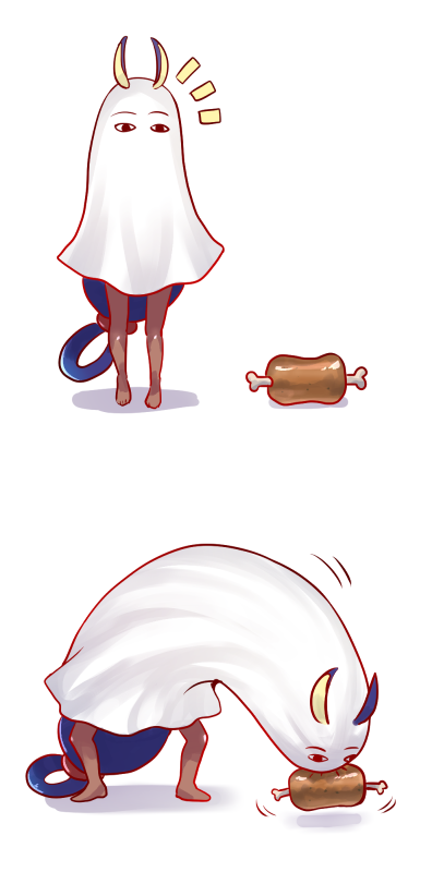 &lt;o&gt;_&lt;o&gt; 1girl absurdly_long_hair animal_ears barefoot blanket blue_hair boned_meat commentary_request cosplay ears_through_headwear eating fate/grand_order fate_(series) food jackal_ears kaonashi long_hair looking_down low-tied_long_hair meat medjed medjed_(cosplay) motion_lines multiple_views nitocris_(fate/grand_order) nitocris_(swimsuit_assassin)_(fate) parody simple_background squatting standing tomoyohi very_long_hair walking white_background