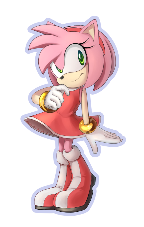 amy_rose anthro boots bracelet clothing dress female footwear gloves green_eyes hair hairband hedgehog jewelry mammal pink_hair rosuroid short_hair simple_background smile solo sonic_(series)