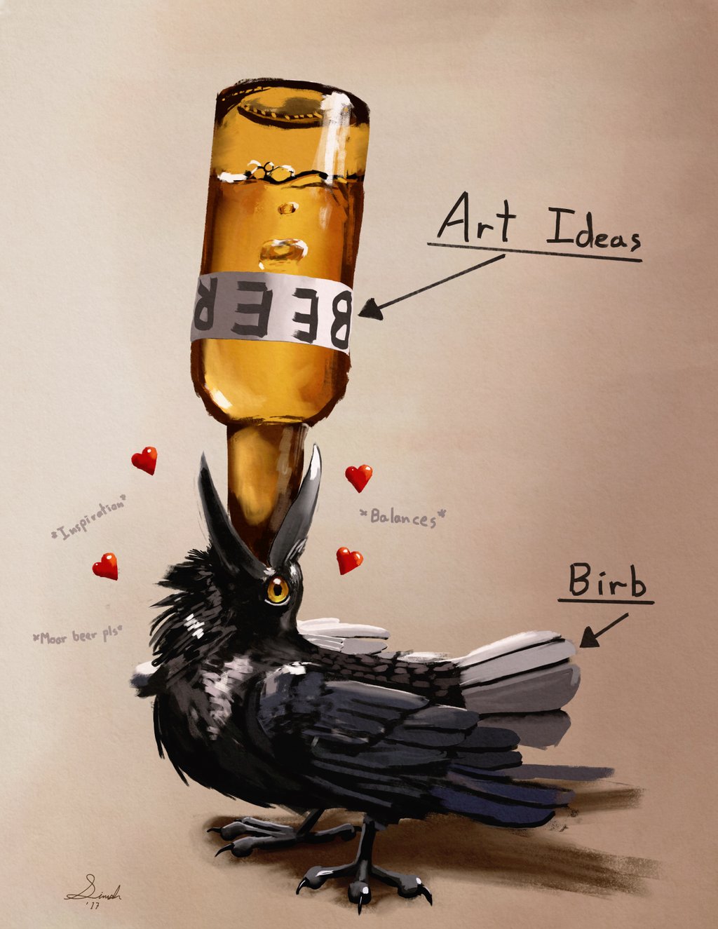 &lt;3 2017 alcohol avian beak beer beverage bird black_feathers corvid crow english_text feathers feral humor solo swish talons text wings