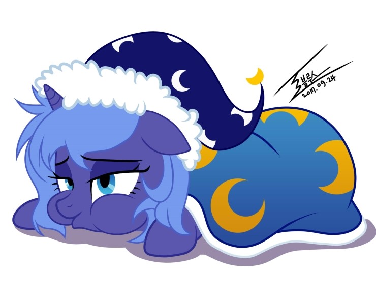 2017 bedding blanket blue_eyes blue_hair bluse equine female feral friendship_is_magic hair hat horn mammal my_little_pony princess_luna_(mlp) simple_background solo unicorn white_background