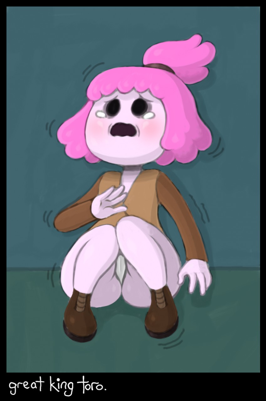 2017 adventure_time boots bottomless cartoon_network clothed clothing crying footwear greatkingtoro_(artist) hair not_furry panties pink_hair pink_skin ponytail princess_bubblegum scared shaking tagme tears trembling underwear