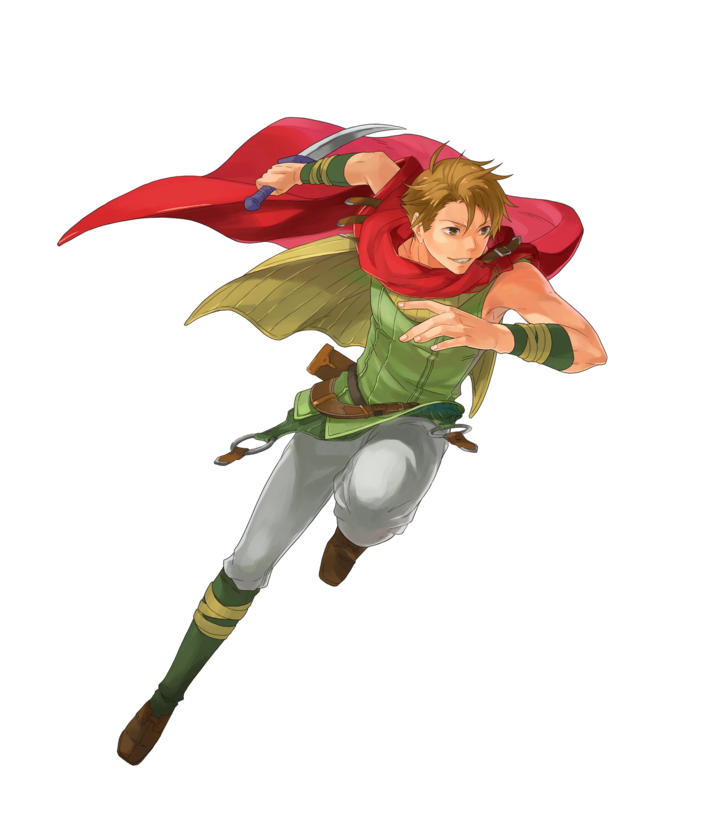 brown_eyes brown_hair cape cloak fire_emblem fire_emblem:_rekka_no_ken fire_emblem_heroes full_body knife male_focus matthew official_art okaya_mrh short_hair smile transparent_background weapon