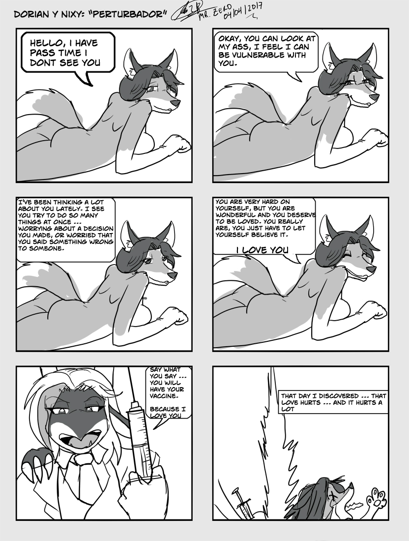 2017 anthro border breasts butt canine clothed clothing comic english_text eyebrows eyelashes eyes_closed female fox great_nix_fox greyscale hair half-closed_eyes humanoid_hands inner_ear_fluff looking_at_viewer lying mammal monochrome nude on_front pawpads portrait short_hair side_boob smile snout speech_bubble text three-quarter_portrait tongue tongue_out white_border