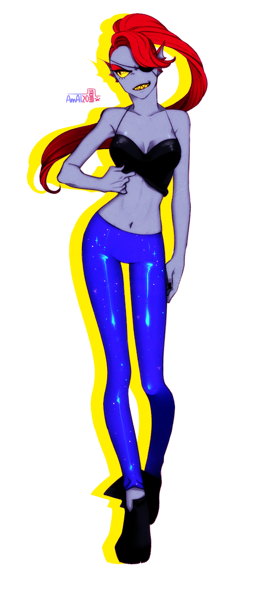 anthro breasts cleavage clothed clothing eye_patch eyewear female fish haeeun hair long_hair mammal marine ponytail shiny_clothes simple_background solo standing undertale undyne video_games white_background