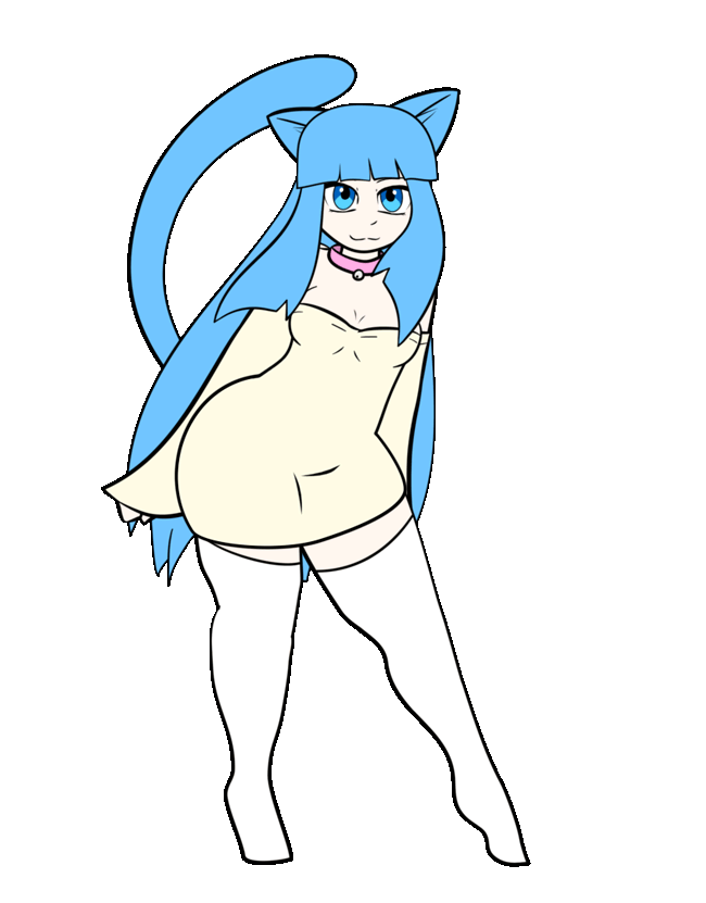 2017 alpha_channel animal_humanoid animated bell_collar blue_hair booty_shake breasts cat_humanoid clothing collar feline female hair humanoid legwear mammal simple_background solo thigh_highs transparent_background zedrin