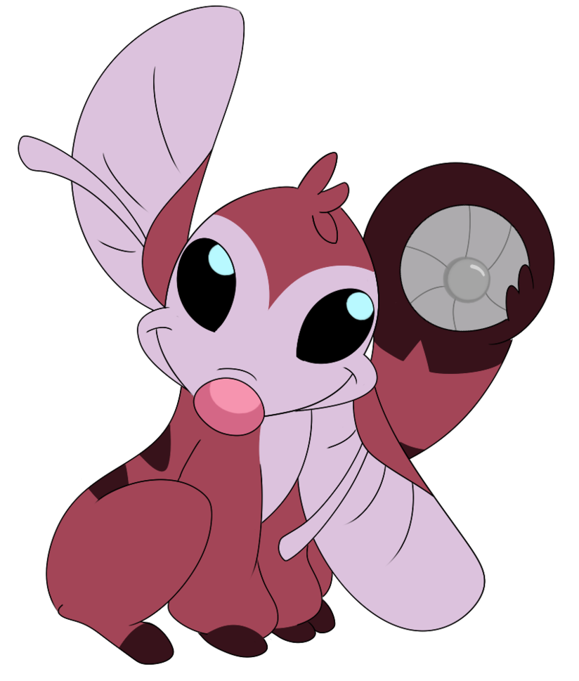 2013 alien alpha_channel annieieonhardt black_eyes digital_drawing_(artwork) digital_media_(artwork) disney experiment_(species) flat_colors fur lilo_and_stitch listening one_ear_down pink_nose red_fur shush_(lilo_and_stitch) simple_background smile solo speaker_tail toony transparent_background