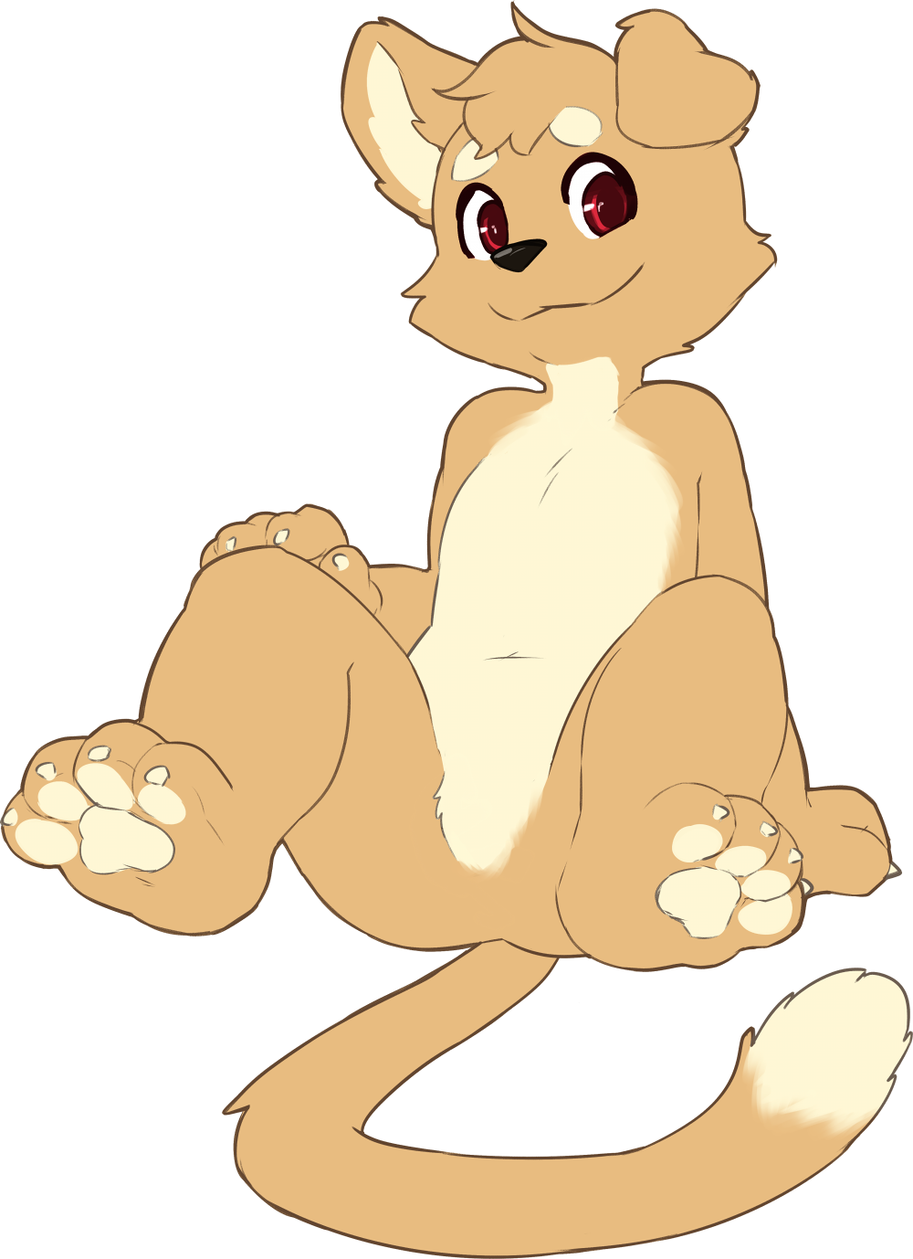 4_toes aj_(ajisthebest) alpha_channel anthro brown_fur cat feline fur looking_at_viewer mammal pawpads red_eyes seth-iova simple_background sitting solo toes toony transparent_background