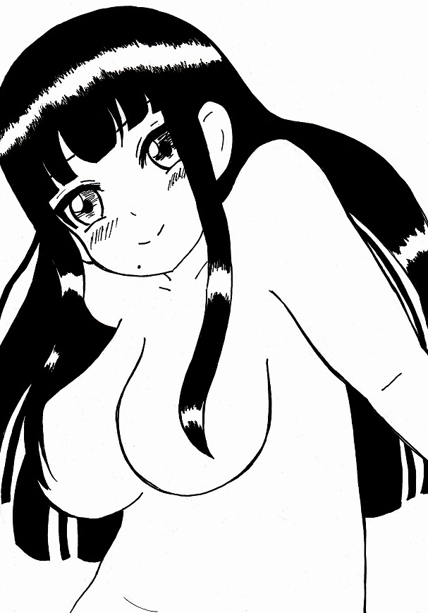 10s 1girl black_hair blush breasts convenient_censoring hair_censor hair_over_breasts hime_cut kurosawa_dia long_hair looking_at_viewer love_live! love_live!_sunshine!! medium_breasts mole mole_under_mouth monochrome navel nude simple_background sketch smile solo upper_body white_background