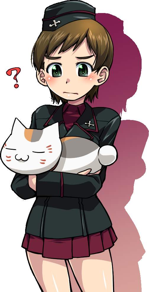 ? animal bangs black_hat black_jacket brown_hair calico cat closed_mouth crossed_arms dress_shirt frown garrison_cap girls_und_panzer green_eyes hat holding holding_animal jacket jpeg_artifacts kuromorimine_military_uniform long_sleeves looking_at_viewer military military_hat military_uniform miniskirt natsume_yuujinchou nyanko pleated_skirt r-ex red_shirt red_skirt ritaiko_(girls_und_panzer) shirt short_hair silhouette simple_background skirt solo standing uniform very_short_hair white_background