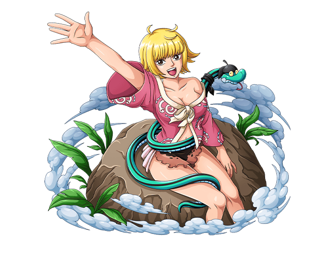 :d arm_up blonde_hair bodskih breasts brown_eyes brown_skirt cleavage collarbone groin large_breasts looking_at_viewer marguerite microskirt navel one_piece open_mouth shiny shiny_skin short_hair sitting skirt smile snake solo transparent_background