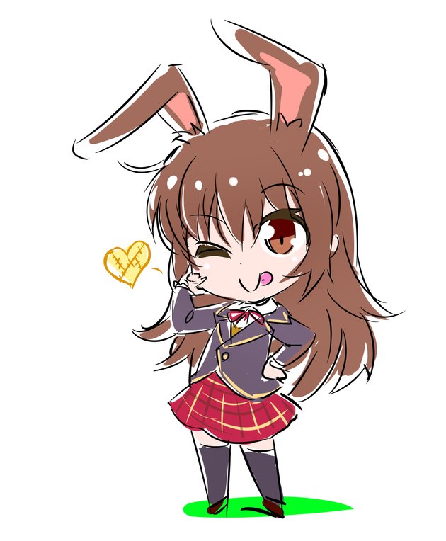 brown_eyes brown_hair chibi commentary_request iesupa long_hair one_eye_closed rwby rwby_chibi solo tongue tongue_out velvet_scarlatina