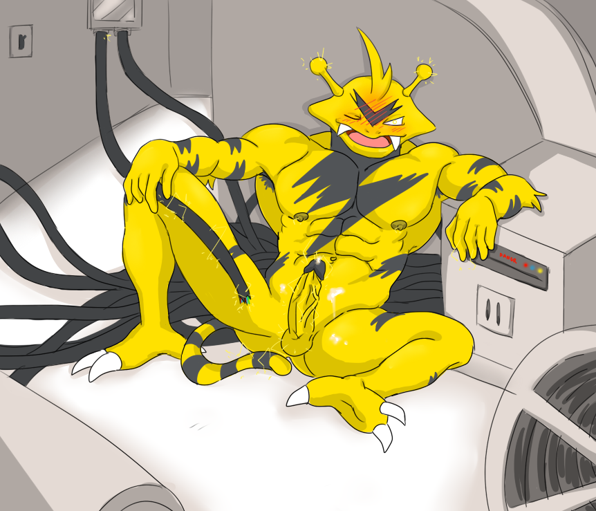 2012 3_toes abs antennae anthro anthrofied arm_support arm_tuft armpit_hair balls biceps biped black_glans blush brown_nipples buffurun claws digital_drawing_(artwork) digital_media_(artwork) electabuzz electricity electrostimulation erection fangs front_view fur glans grey_markings grey_stripes grey_tail hand_on_leg head_tuft humanoid_hands humanoid_penis leaning leaning_back leaning_on_elbow looking_at_viewer male mammal markings multicolored_fur muscular muscular_male nintendo nipples nude one_eye_closed open_mouth open_smile pecs penis plug pok&eacute;mon pok&eacute;mon_(species) pok&eacute;morph power_plant quads reclining retracted_foreskin shadow sharp_teeth sitting small_pupils smile solo spread_legs spreading striped_fur striped_tail stripes teeth toe_claws toes two_tone_fur two_tone_tail uncut vein veiny_penis video_games white_claws wink wiring yellow_balls yellow_eyes yellow_fur yellow_penis yellow_tail