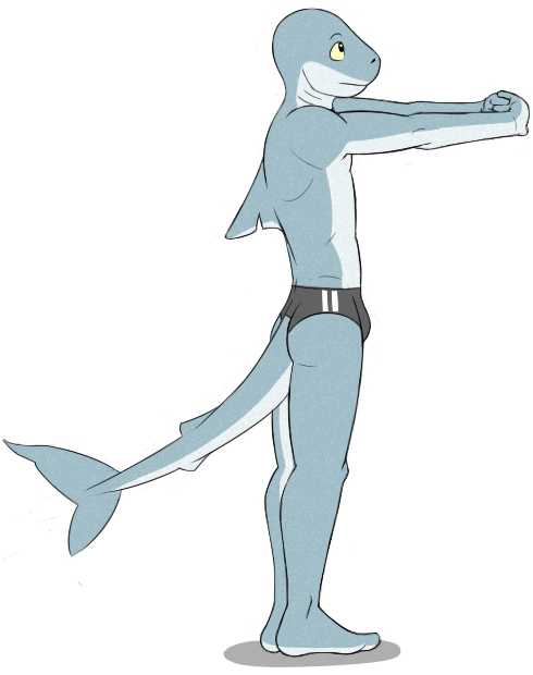 alpha_channel anthro athletic barefoot black_eyes blue_skin bulge clothed clothing digital_media_(artwork) feet fin fish full_portrait furgonomics humanoid_feet humanoid_hands interlocked_fingers male mammal marine shark side_view simple_background skimpy solo speedo standing stretching swimsuit tail_clothing tight_clothing topless transparent_background underwear yellow_sclera zawmg