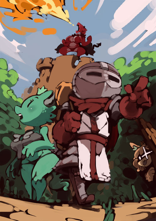 anthro armor big_breasts bittenhard breasts canine crown dog dog_princess dragon dragon_princess eyelashes female fire fire_breathing forest group helmet horn human knight_(towergirls) kobold kobold_princess male mammal open_mouth pointing princess royalty tongue tongue_out tower towergirls tree