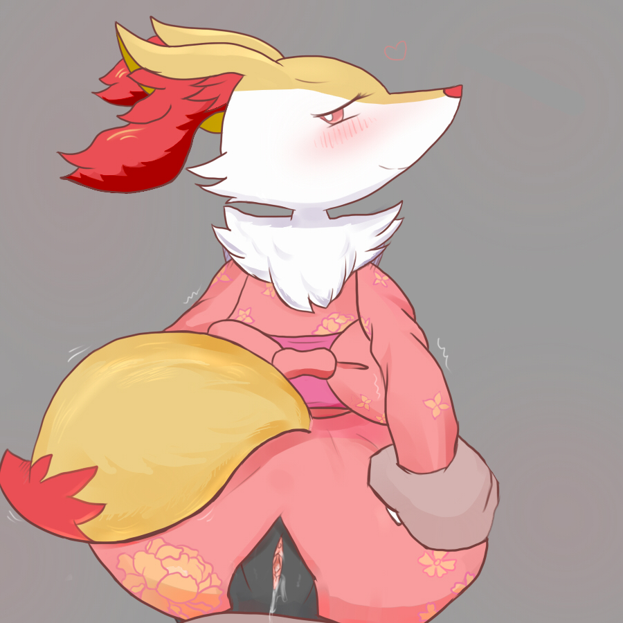 1girl animal_ears artist_request ass bad_anatomy blush bow braixen clitoris disembodied_hand disembodied_limb floral_print fox_ears fox_tail from_behind furry grey_background half-closed_eyes japanese_clothes kimono leaning_forward long_sleeves looking_away looking_back looking_to_the_side no_humans obi pokemon pokemon_(creature) pokemon_xy pussy pussy_juice red_bow red_eyes sash simple_background smile solo standing tail trembling uncensored