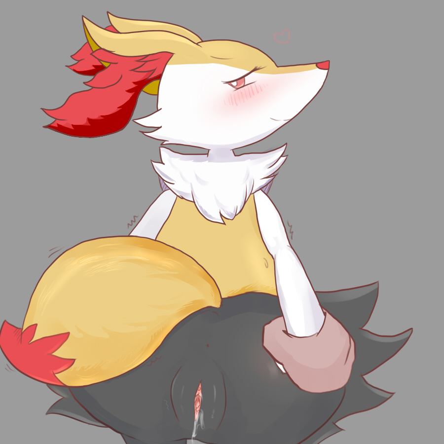 1girl animal_ears anus artist_request ass bad_anatomy blush braixen clitoris disembodied_hand disembodied_limb fox_ears fox_tail from_behind furry grey_background half-closed_eyes leaning_forward looking_away looking_back looking_to_the_side no_humans pokemon pokemon_(creature) pokemon_xy pussy pussy_juice red_eyes simple_background smile solo standing sweat tail trembling uncensored