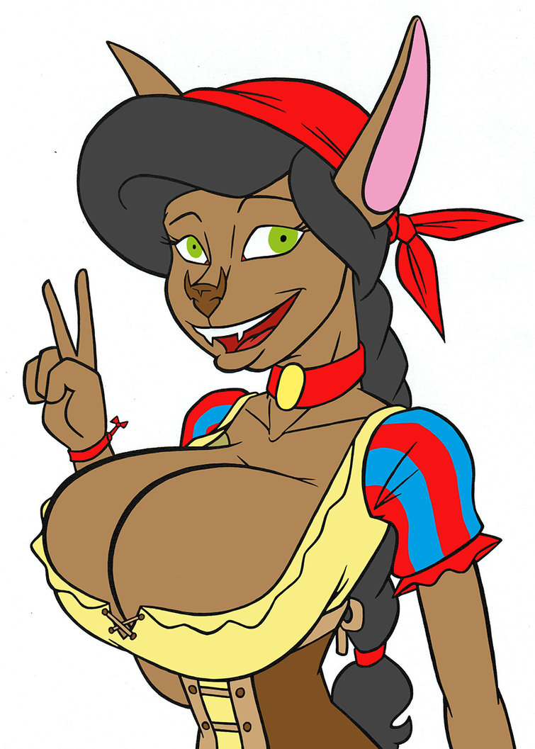 5_fingers anthro bandanna bat big_breasts black_hair breasts brown_fur cleavage clothed clothing creatiffy dress fangs female fur green_eyes hair happy huge_breasts jewelry looking_at_viewer mammal nathasha_(creatiffy) necklace open_mouth ponytail simple_background smile solo toony v_sign white_background