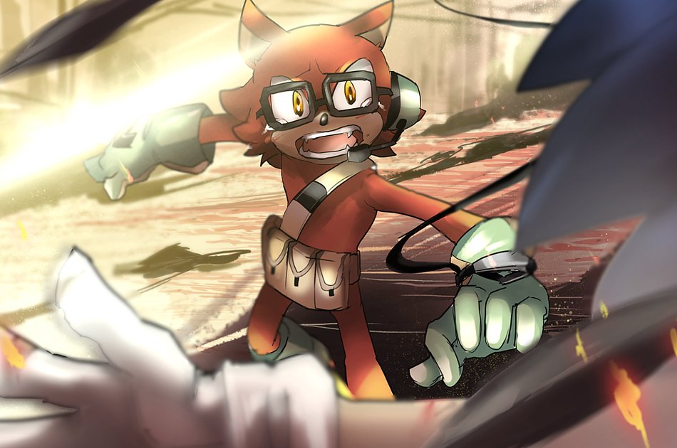 2017 anthro big_head black_nose canine clothing custom_character_(sonic_forces) doyourwork_now eyewear fur glasses gloves hedgehog hi_res male mammal sharp_teeth simple_background sonic_(series) sonic_forces sonic_the_hedgehog teeth toony video_games wolf