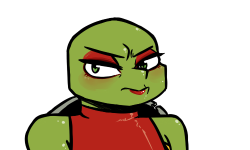 2017 anthro bust_portrait chipped_shell clothed clothing eyeshadow green_eyes inkyfrog lipstick makeup male portrait raphael_(tmnt) reptile rosy_cheeks scalie shell simple_background solo teenage_mutant_ninja_turtles turtle white_background