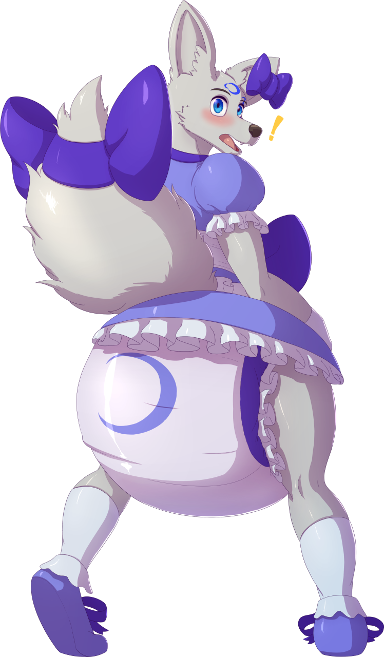 ! alpha_channel ambiguous_gender anthro blue_eyes blush bow canine clothed clothing diaper dress fox girly mammal simple_background solo transparent_background weewizzylizzy