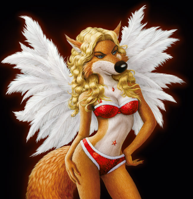 angel anthro bra breasts canine clothing f&uuml;chschen female fox fur hair klimiont lingerie mammal navel navel_piercing panties piercing solo underwear