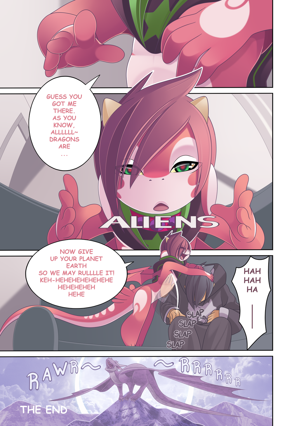 ancient_aliens anthro black_hair border comic dragon feral green_eyes hair human laugh looking_at_viewer male mammal membranous_wings onomatopoeia red_hair red_pupils ru_(rudragon) rudragon sound_effects white_border wings