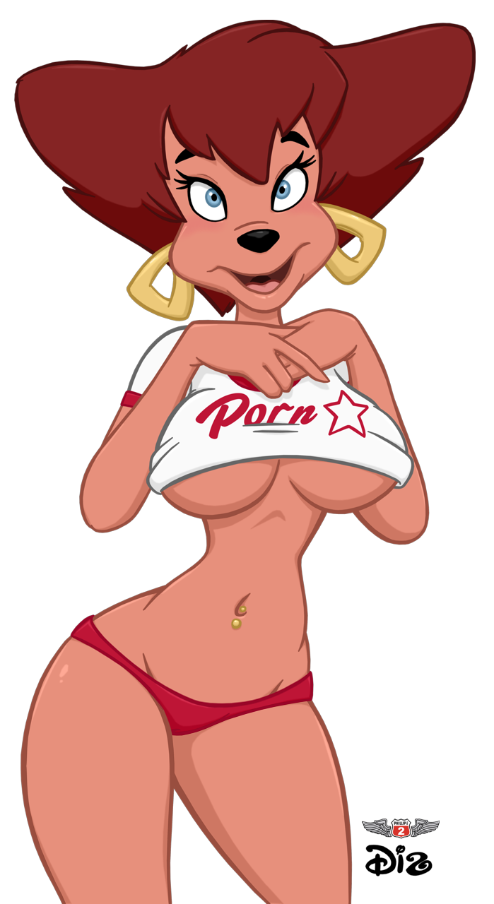 alpha_channel anthro big_breasts blue_eyes blush breasts canine clothed clothing disney diz ear_piercing english_text female goof_troop hair mammal mature_female mother parent peg_pete phillipthe2 piercing pose red_hair skimpy smile solo text tight_clothing under_boob voluptuous