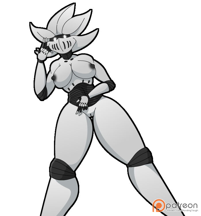 2017 alpha_channel big_breasts breasts digital_media_(artwork) female glitch_(starbound) humanoid looking_at_viewer low-angle_view machine navel nipples not-furry not_furry nude patreon pussy robot simple_background solo standing standing_tough starbound thick_thighs transparent_background under_boob video_games wide_hips