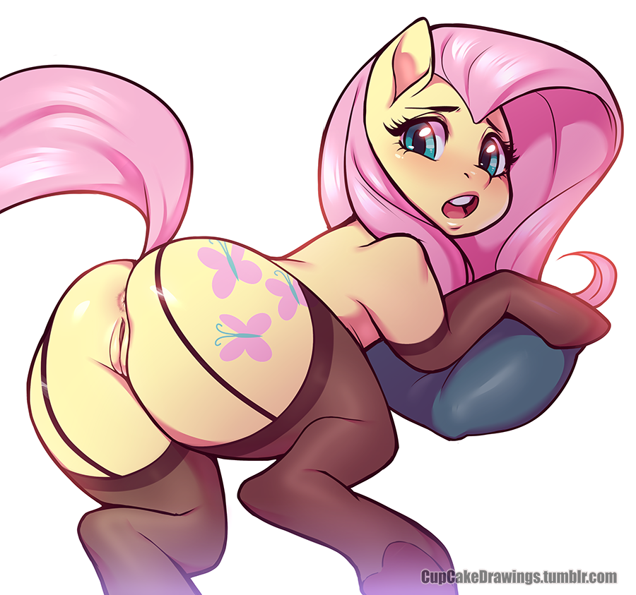 anus big_butt butt clothing cupcake992 cutie_mark earth_pony equine female feral fluttershy_(mlp) friendship_is_magic garter horse legwear looking_back makeup mammal mascara my_little_pony open_mouth pony pussy solo stockings thick_thighs