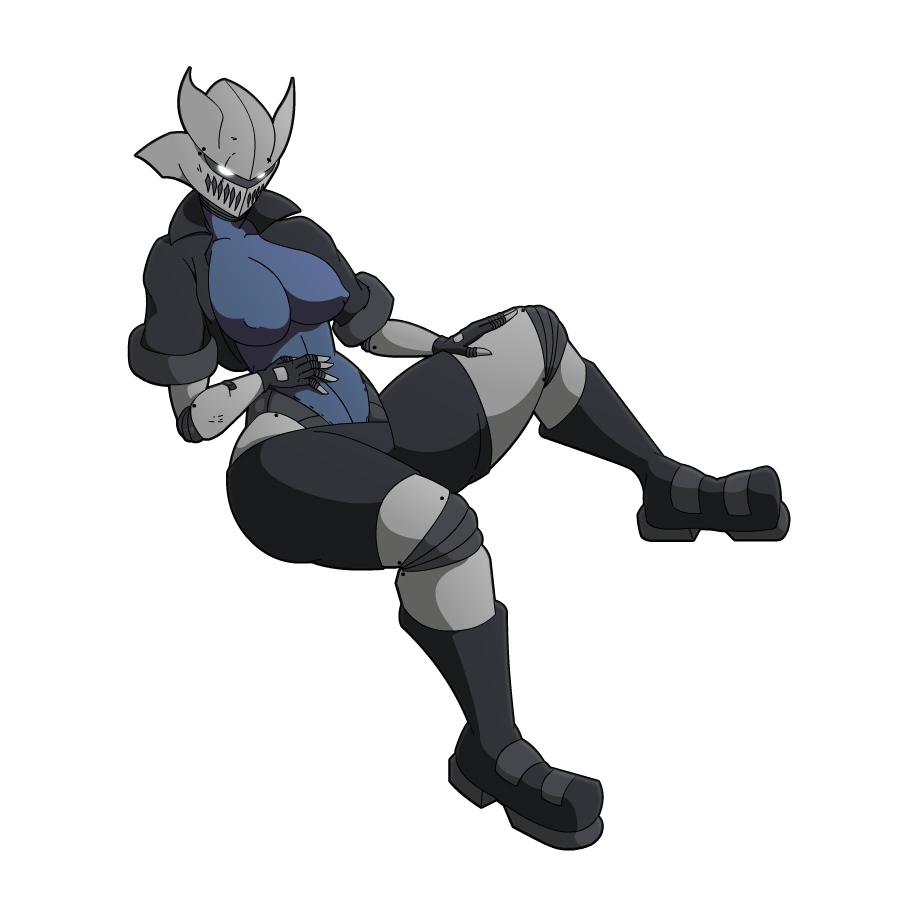 2017 alien big_breasts boots breasts clothed clothing digital_media_(artwork) female fingerless_gloves footwear glitch_(starbound) gloves humanoid jacket looking_at_viewer machine not_furry robot shorts sitting solo standing_tough starbound thick_thighs video_games