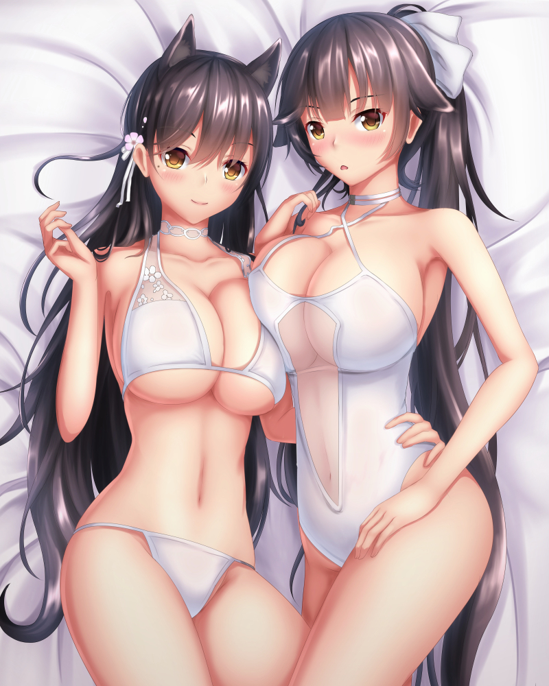 animal_ears atago_(azurlane) bikini bilan_hangxian boobs swimsuits takao_(azurlane)