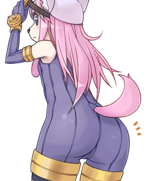 bodysuit butt canine chocolat_gelato clothed clothing cub female hair looking_back mammal pink_hair skimpy skinsuit solatorobo solo unknown_artist young