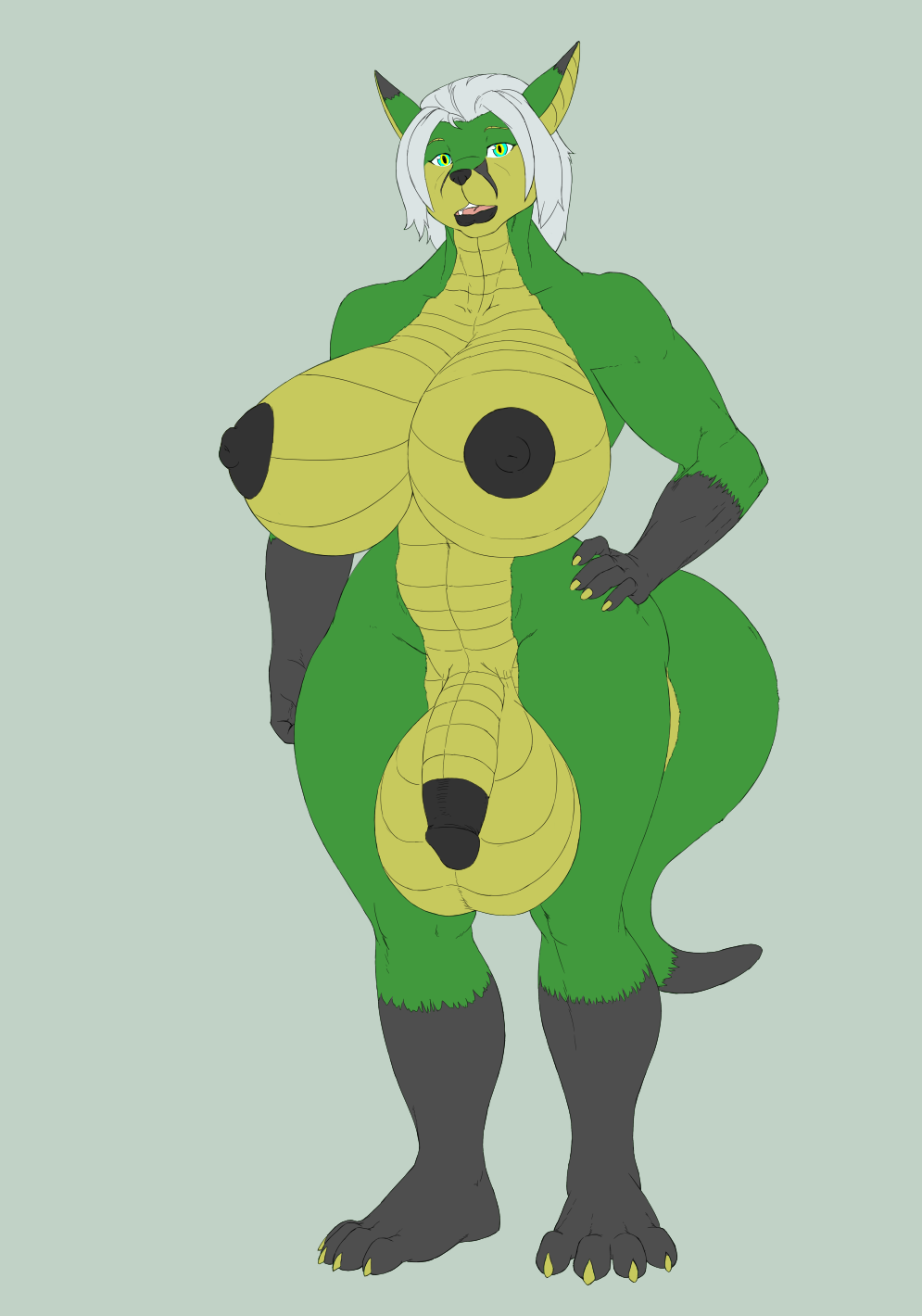 anthro balls big_balls big_breasts big_penis breasts canine dickgirl flaccid fox huge_balls huge_breasts humanoid_penis hybrid hyper hyper_balls hyper_breasts intersex jin_(jindragowolf) jindragowolf looking_at_viewer mammal nipples nude open_mouth penis reptile scalie snake solo standing thick_bottom_lip voluptuous