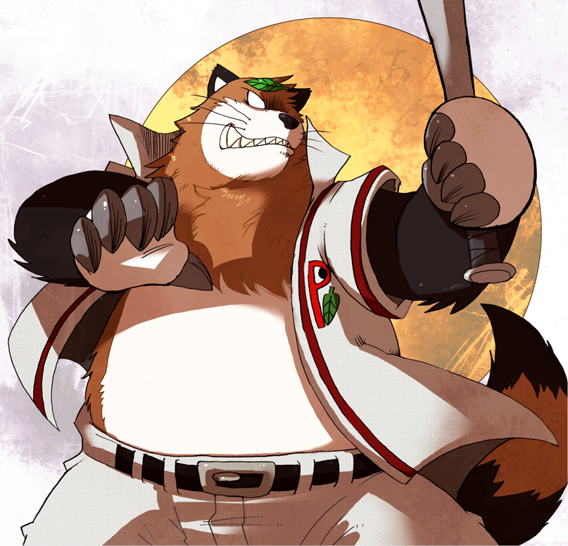 2012 baseball_(sport) baseball_uniform clothing doraemon male mammal shirokumaou slightly_chubby solo sport tanuki uniform