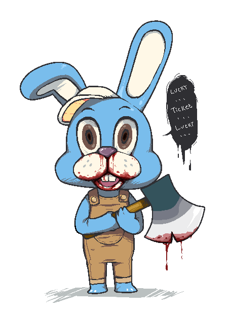 ... 2016 3_toes 4_fingers aliasing alien-sama alpha_channel ambiguous_gender animal_crossing anthro axe baseball_cap biped blood blood_on_face blood_on_mouth blood_on_teeth blood_on_weapon blood_stain blue_body brown_clothing brown_eyes button_(fastener) clothing creepy crossover dialogue digital_drawing_(artwork) digital_media_(artwork) dripping english_text floppy_ears freckles front_view fusion grey_nose hat holding_object holding_weapon konami lagomorph mammal melee_weapon nightmare_fuel nintendo nosebleed overalls rabbit robbie_the_rabbit shadow silent_hill simple_background solo speech_bubble standing stare text toes transparent_background two_tone_body video_games weapon white_body wide_eyed zipper_t._bunny_(animal_crossing)