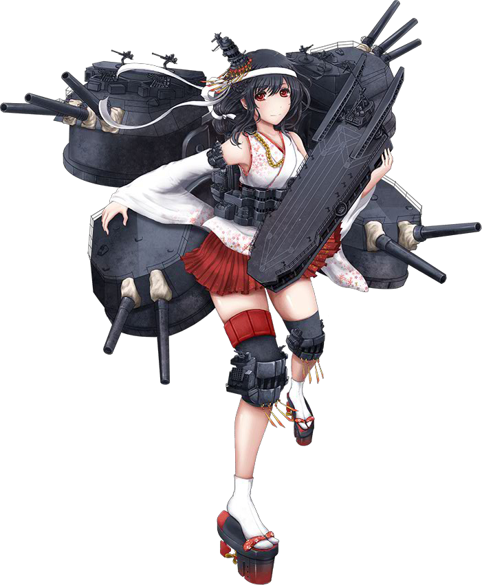 black_hair cannon closed_mouth detached_sleeves flight_deck floral_print full_body hair_ornament hair_ribbon headband hull_shoes japanese_clothes kantai_collection kanzashi kimono knee_pads legs light_smile looking_at_viewer miniskirt nontraditional_miko red_eyes remodel_(kantai_collection) ribbon rigging rikka_(rikka331) sandals short_hair skirt solo tabi tassel thigh_strap transparent_background turret white_ribbon wide_sleeves yamashiro_(kantai_collection)