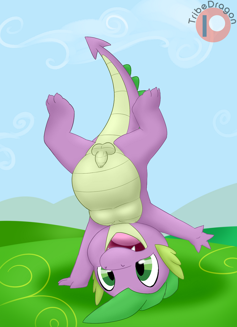 balls charmandrigo dragon flaccid foreskin friendship_is_magic handstand my_little_pony penis slightly_chubby spike_(mlp)