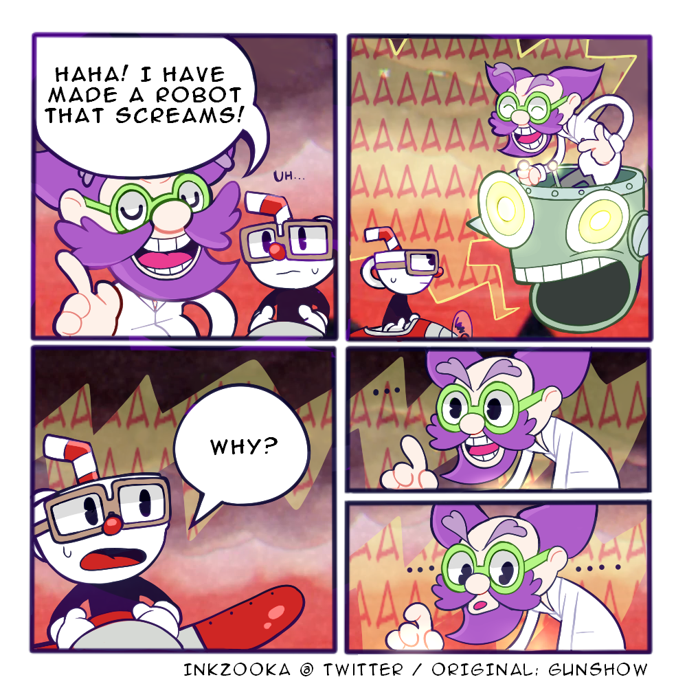animated_inanimate cup cuphead_(character) cuphead_(game) dr._kahl dr._kahl's_robot gunshowcomic human humanoid humor inkzooka_(artist) machine male mammal meme not_furry object_head parody robot tagme video_games