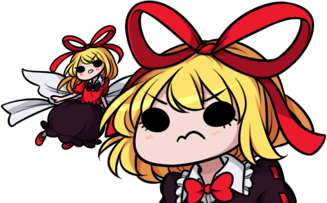 3: angry blonde_hair chibi commentary eyelashes hair_ribbon looking_at_viewer lowres medicine_melancholy multiple_views ribbon short_hair solid_circle_eyes speckticuls su-san touhou transparent_background v-shaped_eyebrows