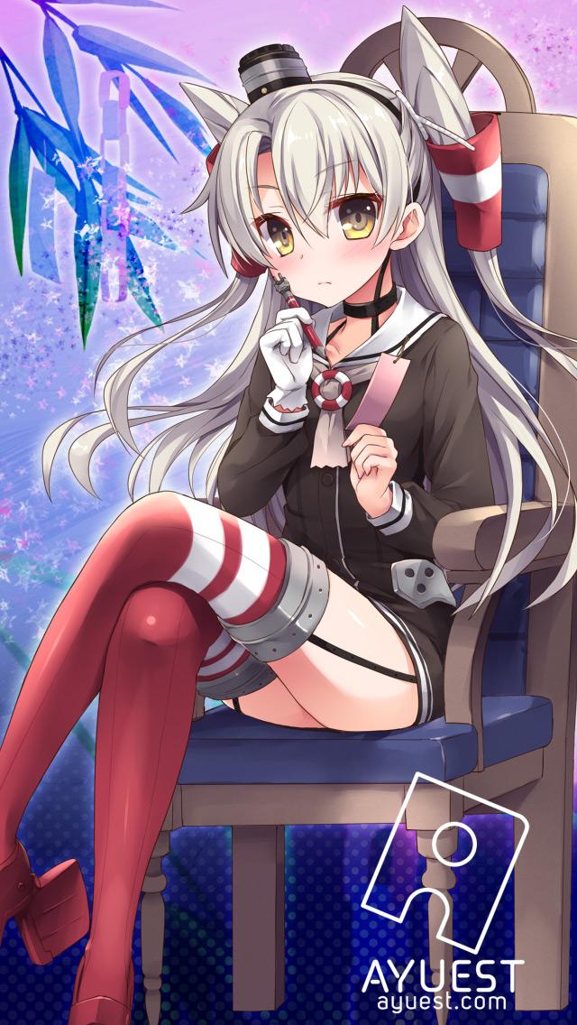 amatsukaze_(kantai_collection) bankoku_ayuya black_choker black_panties blush brown_eyes choker crossed_legs dress garter_straps gloves hair_tubes hat kantai_collection long_hair mini_hat panties red_legwear sailor_dress short_dress silver_hair single_glove sitting striped tanabata tanzaku thighhighs two_side_up underwear white_gloves windsock