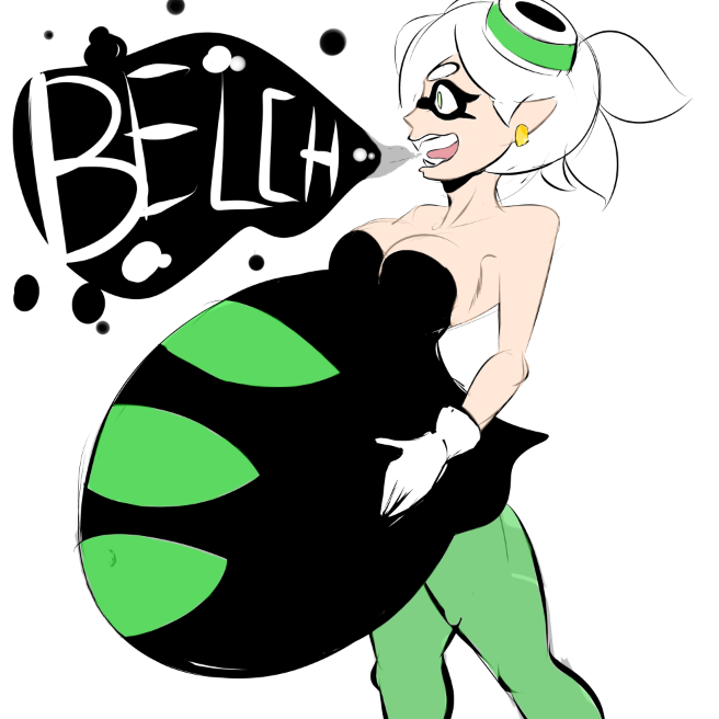 belly big_belly breasts burping cleavage clothed clothing female humanoid inkling marie nintendo solo splatoon squid_sisters unknown_artist video_games